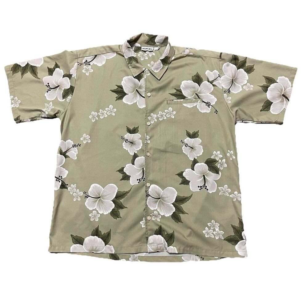 Vintage Hurley Men Button Up Shirt Size Large Hawaiian 999 Beach Surf 90s Y2K